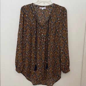 DR2 Brown and Blue Paisley Blouse size Medium